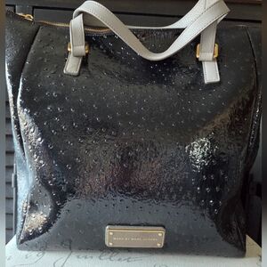 Marc by Marc Jacobs Ostrich Embossed Black Tote Gray Leather Handles